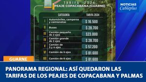 Panorama regional: Así quedaron las tarifas de los peajes de Copacabana y Palmas